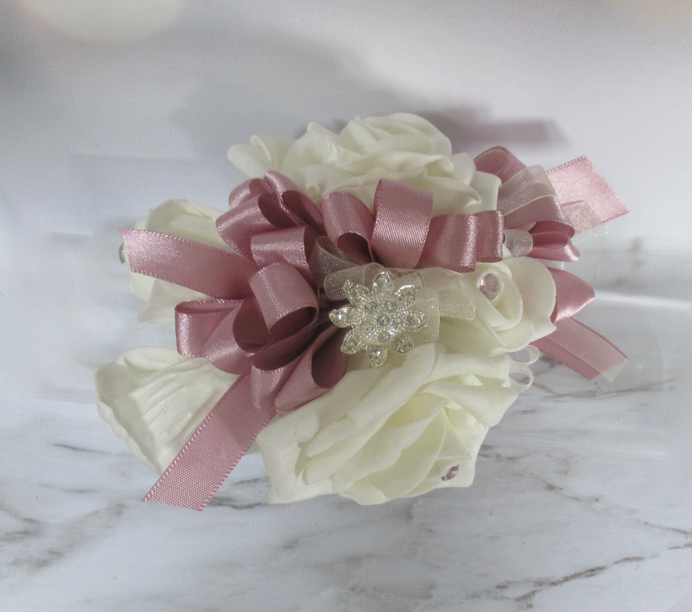 dusty pink prom corsage